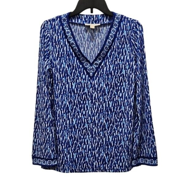 Michael Kors Tops - Michael Kors V-neck Long Sleeve Blouse Size Small Women's Blue Oversized Career